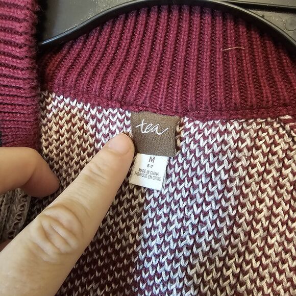 Tea Collection Full Zip High Collar Sweater Boy's Size 6/7 in Maroon and Gray - Picture 3 of 12